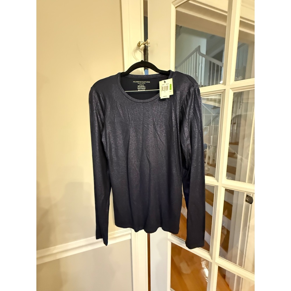 Majestic Filatures Metal Navy Metallic Long Sleeve Tee Shirt Size 3 NWT $188